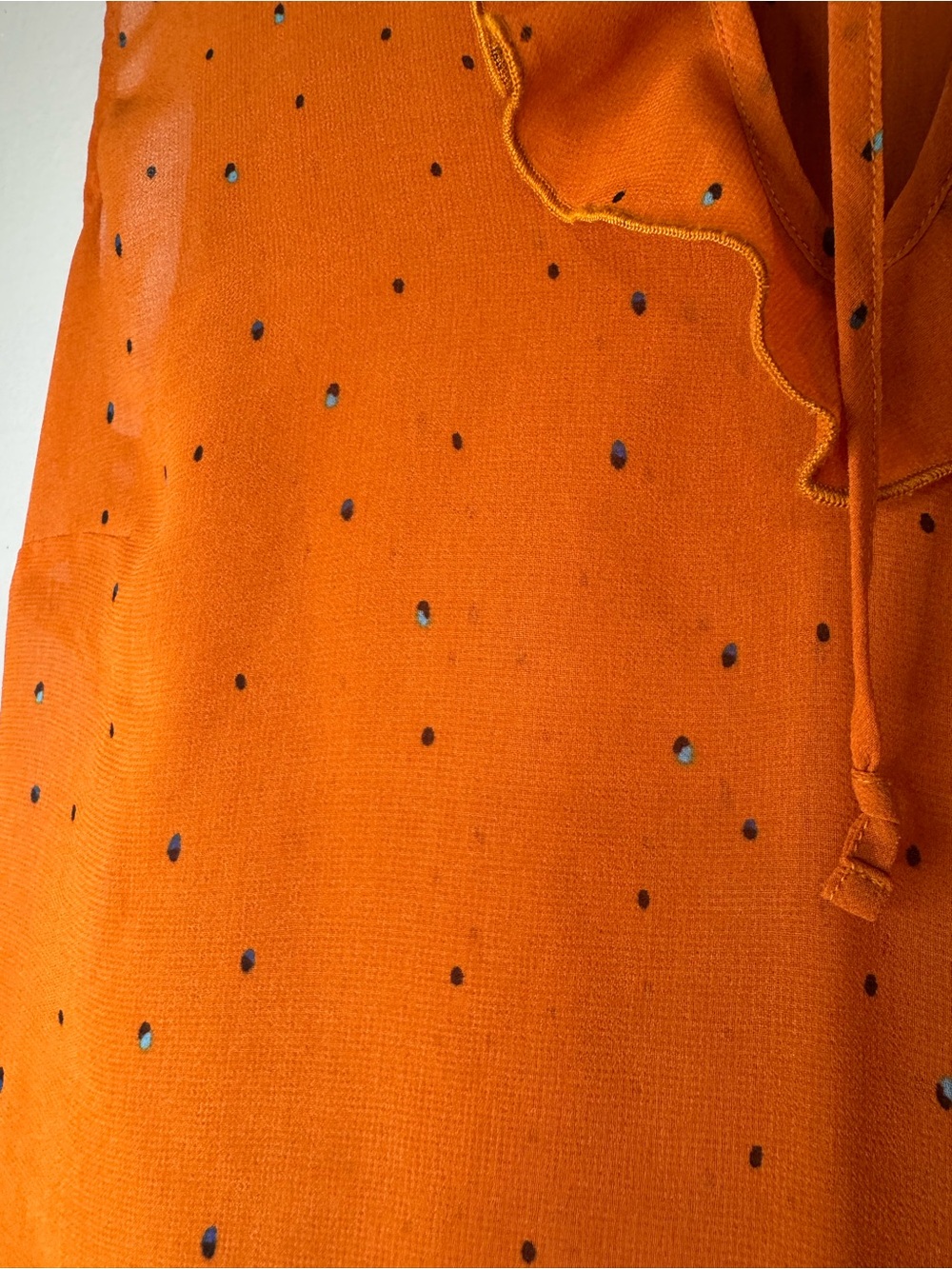 CAbi Sprinkle Top Orange Ruffle Neck Tie Front Chiffon Sleeveless Blouse - Small - Picture 7 of 11